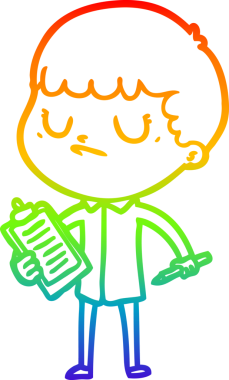 Gökkuşağı gradyan çizgi çizimi bir insan tarafından çizilmiş huysuz bir çocuk