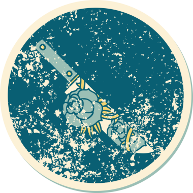 Bir hançerin ve bir insanın çizdiği çiçeklerin sembolik dövmesi.