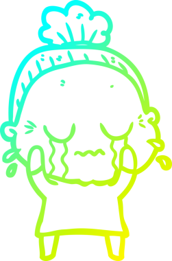 Bir insan tarafından çizilmiş ağlayan yaşlı bir kadının soğuk çizgi çizimi.