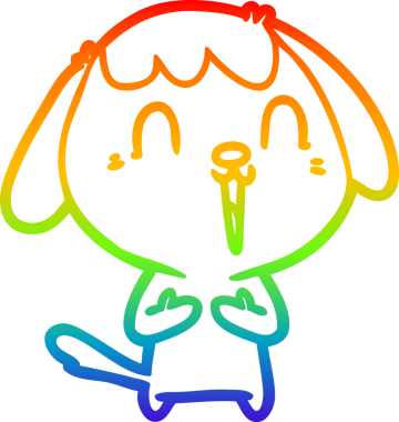 Gökkuşağı gradyan çizimi. Bir insan tarafından çizilmiş şirin bir köpek çizimi.