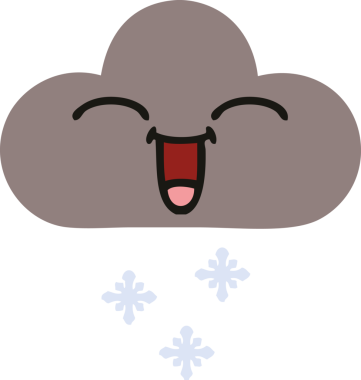 Bir insan tarafından çizilen fırtına kar bulutunun düz renkli retro karikatürü