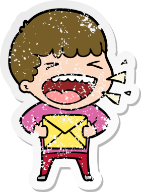 Bir insan tarafından çizilmiş gülen bir karikatür çıkartması.