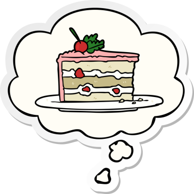 Düşünce baloncuklu çizgi film pastası insan tarafından çizilmiş bir çıkartma.