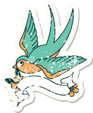 Bir insan tarafından çizilmiş bir kırlangıç sancağına sahip eski bir etiket.