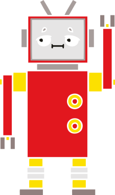 Bir insan tarafından çizilmiş düz renkli bir robot karikatürü