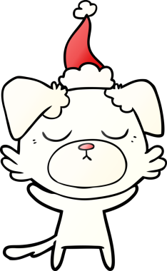 Bir insan tarafından çizilmiş Noel Baba şapkası takan bir köpeğin gradyan çizimi.