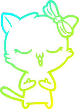 Bir insan tarafından kafasında yay olan çizgi film kedisinin soğuk gradyan çizimi