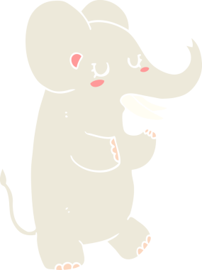 Bir insan tarafından çizilmiş düz renkli çizgi film fili.