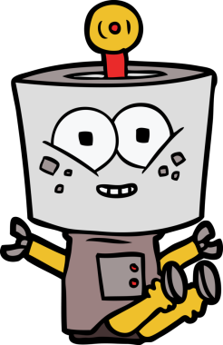 Bir insan tarafından çizilmiş mutlu çizgi film robotu