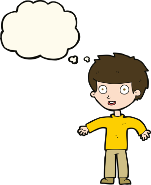 Bir insan tarafından çizilmiş düşünce balonlu mutlu adam çizgi filmi.