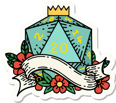 Bir insan tarafından çizilmiş 20 D20 zarının çıkartması.