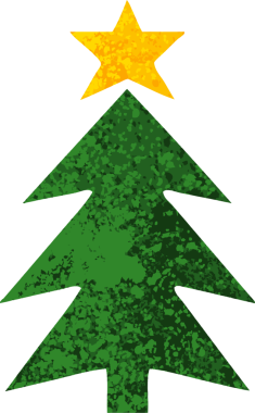 Bir insan tarafından çizilmiş bir noel ağacının retro çizim tarzı karikatürü.