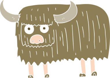 Bir insan tarafından çizilen tüylü ineğin düz renk çizimi