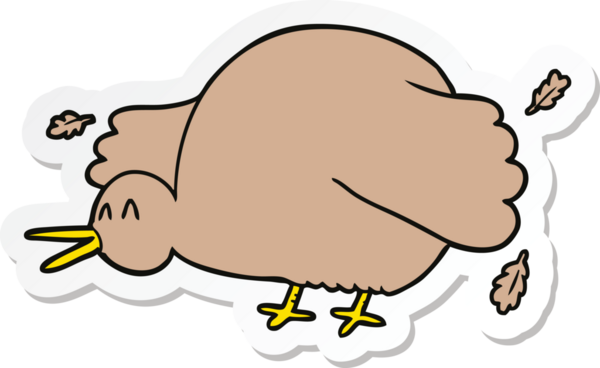 Bir insan tarafından çizilmiş kanat çırpan bir kivi kuşunun çıkartması.