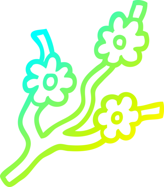 Bir insan tarafından çizilmiş çiçekli bir çizgi film dalının soğuk gradyan çizimi