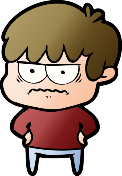 Bir insan tarafından çizilmiş sinirli çizgi film çocuğu.