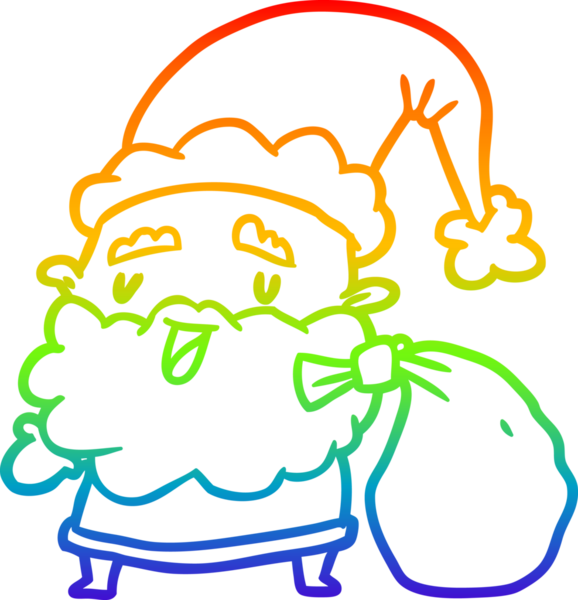 Noel Baba 'nın çizdiği gökkuşağı gradyanı bir insan tarafından çizilmiş hediye çuvallarını taşıyor.