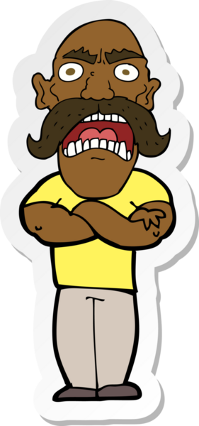 Bir insan tarafından çizilmiş kızgın bir adamın çıkartması.