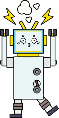 Bir insan tarafından çizilmiş sevimli bir robot karikatürü.