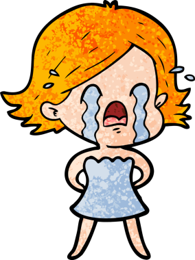 Bir insan tarafından çizilmiş ağlayan çizgi film kadını.