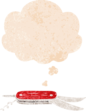 Düşünce baloncuklu çizgi film çakısı grunge sıkıntılı retro desenli bir insan tarafından çizilmiş