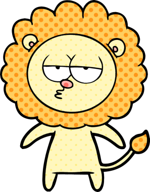 Bir insan tarafından çizilmiş canı sıkkın bir aslan.