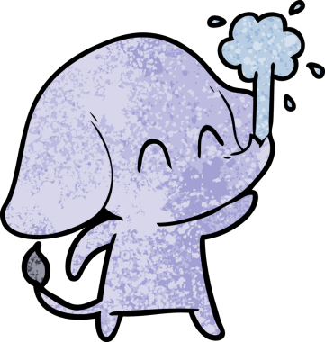 Bir insan tarafından çizilmiş su püskürten sevimli bir fil.