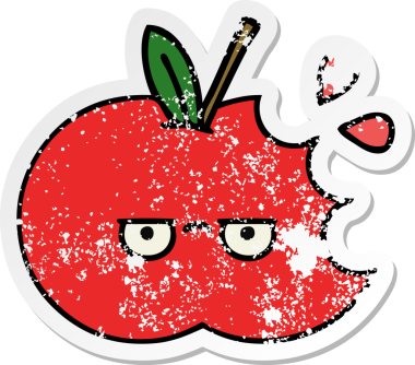 Bir insan tarafından çizilmiş kırmızı elma çizgi filminin sıkıntılı çıkartması.