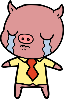 Bir insan tarafından çizilmiş gömlek ve kravatla ağlayan bir domuz.