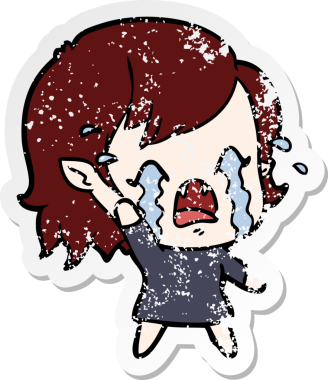 Bir insan tarafından çizilmiş ağlayan vampir bir karikatür çıkartması.