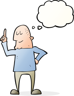 Bir insan tarafından çizilen düşünce baloncuğuyla işaret eden çizgi film adamı.