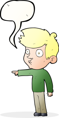 Bir insan tarafından çizilmiş konuşma balonu olan çizgi film çocuğu.