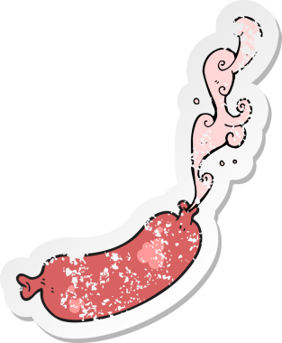 Bir insan tarafından çizilmiş sosis fışkırtan bir çizgi filmin gerilimli yapıştırması.