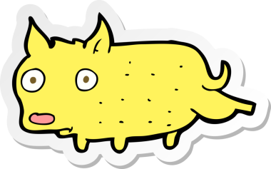 Çizgi film çıkartması. Bir insan tarafından çizilmiş küçük bir köpek.