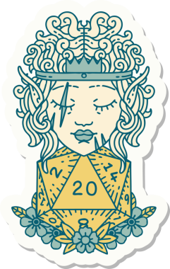 Bir insan tarafından çizilmiş doğal 20 zarlı barbar bir elfin çıkartması.