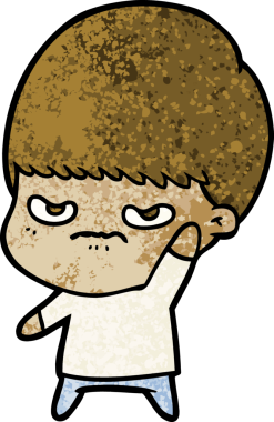 Bir insan tarafından çizilmiş sinirli çizgi film çocuğu.