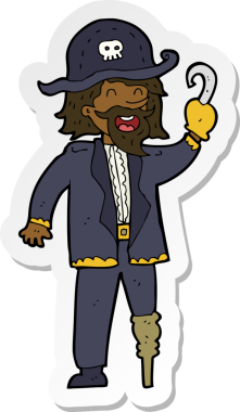 Bir insan tarafından çizilmiş karikatür korsan kaptanı çıkartması.