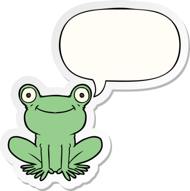 Bir insan tarafından çizilmiş konuşma balonu çıkartmalı karikatür kurbağası.