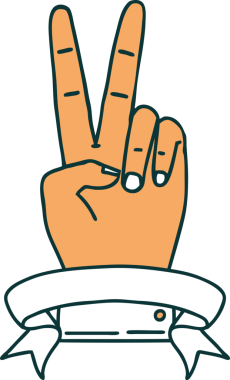 Retro Dövme Tarzı Barış Bir insan tarafından çizilmiş iki parmak el hareketi