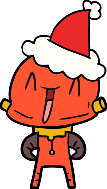 Bir insan tarafından çizilmiş Noel Baba şapkası giyen bir robotun el çizimi.