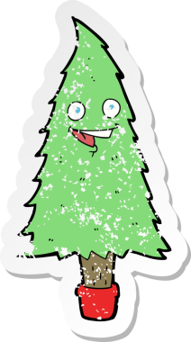 Bir insan tarafından çizilmiş bir karikatür Noel ağacının gerilimli yapıştırması.