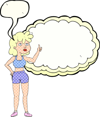 Bir insan tarafından çizilmiş serbest çizilmiş çizgi roman konuşma balonu spor salonu kadını.