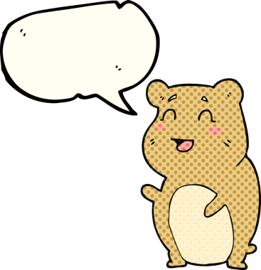 El yazısıyla çizilmiş çizgi roman konuşma balonu. Bir insan tarafından çizilmiş şirin hamster.