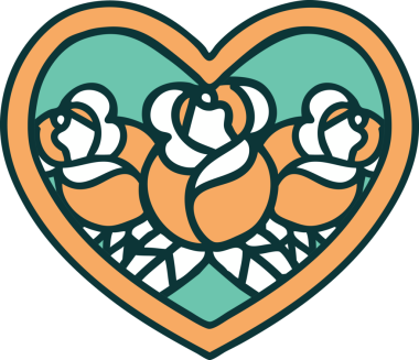 Bir insan tarafından çizilmiş kalp ve çiçeklerin ikonik dövme şekli