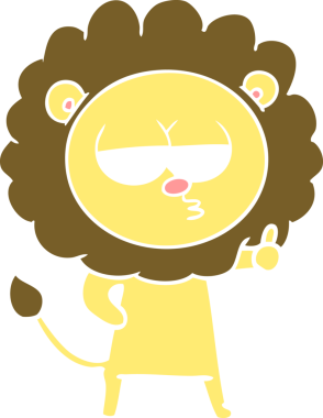 Bir insan tarafından çizilmiş düz renkli karikatür sıkılmış aslan