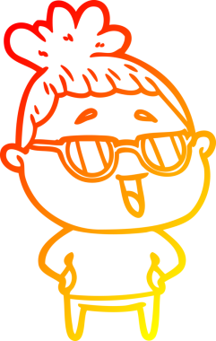 Bir insan tarafından çizilmiş gözlük takan mutlu bir kadının çizgi çizimi.