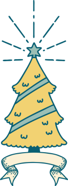 Dövme stili noel ağacıyla bir insan tarafından çizilmiş parşömen.