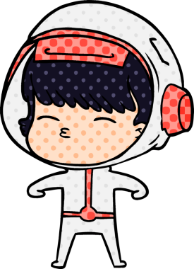 Bir insan tarafından çizilmiş meraklı astronot çizgi filmi.