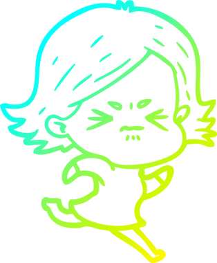 Bir insan tarafından çizilmiş kızgın bir kızın soğuk çizgi çizimi.