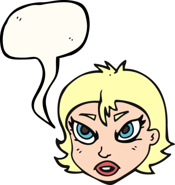 Bir insan tarafından çizilmiş serbest konuşma balonu karikatürü kızgın kadın yüzü